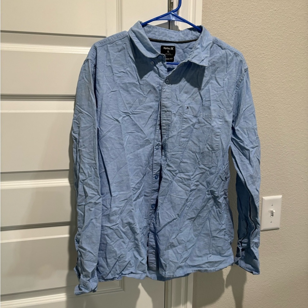 Hurley Men's Light Blue Shirt Jacket, XL, Slim Fit
